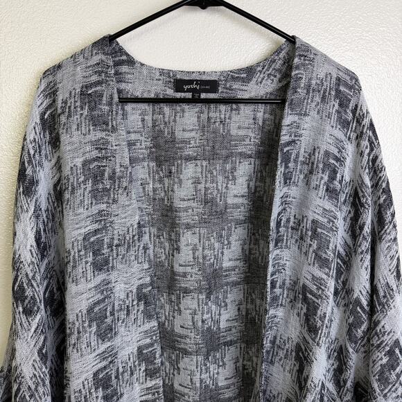 Yushi Linen Jacket Womens Medium Silver Black Open Front Lightweight Top - Picture 2 of 7